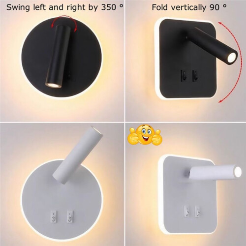 Mounted Eye Protection Rotatable Wall Reading Light Full Spectrum Spotlight LED Lamp Sconce Bedside Square White 1