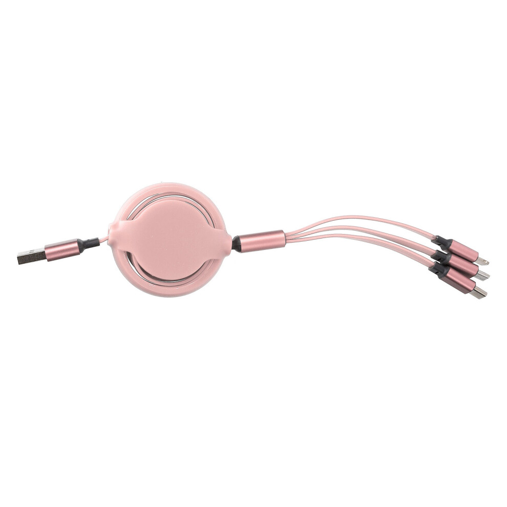 3-In-1 Retractable Usb Charging Cable For Ios, Type C, Micro Â Pink 7631391835174