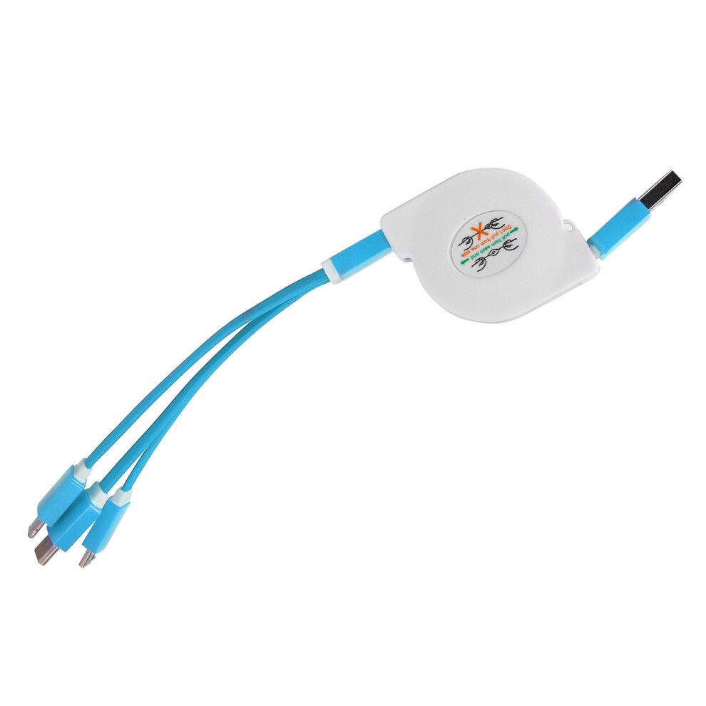 3-In-1 Usb Retractable Cable For Ios/Type C/Micro, 1M Blue 8221391835213