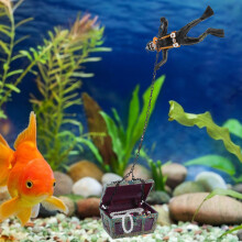 Resin Treasure Box & Frogman Fish Tank Ornament - 5.5x4x5cm