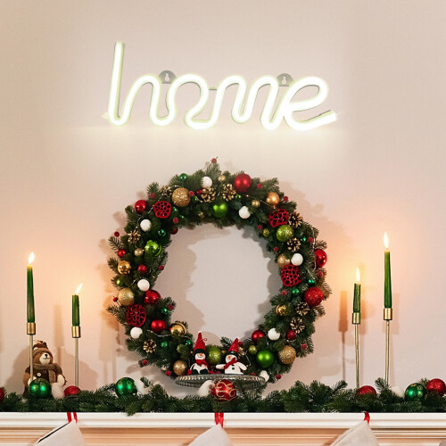White HOME Pattern Neon Wall Sign Lamp - 35cm, USB/Battery Powered 2