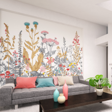 (Large (3.5m X 2.8m)) Botanical Fleur - Dove & Coral