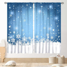 Blue and White Snowflake Christmas Curtains 2 Panels 84x84