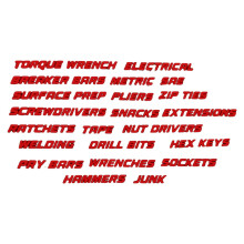 46 Clib Tarraiceán Bosca Uirlisí Maighnéadacha 3D Píosa, Lipéid Eagraithe In-athúsáidte do Bhoscaí Uirlisí Cruach (Dearg) – Ag luí le