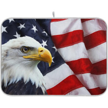 Absorbent Dish Drying Mat for Kitchen Counter - Flag Eagle American Microfiber Drying Pad, Reversible Drainer Mats for Countertop, Small 16" x 18"