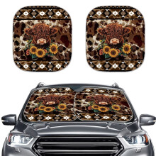 Aztec Baby Highland Cow Sunflower Car Sunshade, 2-Pack Windshield Visor, Anti-UV Reflector Shade Compatible with All Cars