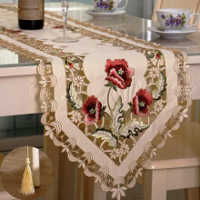 Embroidered Lace Long Table Runner, Floral Cabinet Dresser Scarf Home Party Kitchen Restaurant Decoration