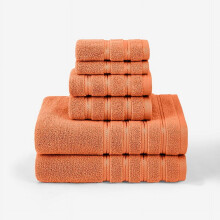 6-Piece Orange Cotton Bath Towel Set: 2 Square + 2 Hand + 2 Bath Towels, Quick-Drying & Highly Absorbent