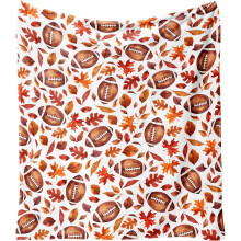Høstens Thanksgiving-teppe: Flanellpledd i bondgårdsstil med fotball og lønneblader, 150 x 120 cm, til sofa, seng, stol eller sovesal