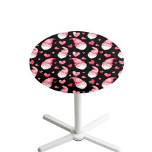 24" Washable Round Cocktail Table Cover with Elastic Fit – Compatible with Highboy Tables, Pink Valentine’s Day Gnome Theme