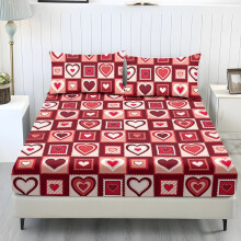 Queen Sheet Set Fitted Cover and 2 Pillowcases Pink Red