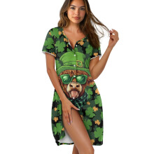 Camisola feminina de manga curta – Vestido de dormir macio com botões, roupa de dormir leve, compatível com temas do Dia de São Patrício.