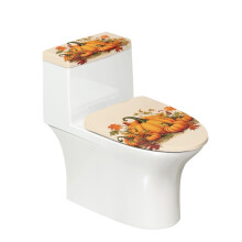 Thanksgiving Pumpkin Toilet Lid Covers (2pcs), Elastic Bottom, Soft Seat Covers Compatible with Most Toilet Bowls, Fall Maple Leaf Design