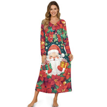 Camisola de Natal feminina, pijama longo até o tornozelo com mangas compridas – roupa de dormir macia e aconchegante, tamanho P, vermelha com