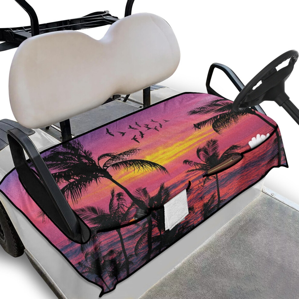 Hawaii-Style Golf Cart Seat Cover With Pockets, Coconut Tree Design, Fits 2-Seat Carts, Compatible With Ezgo, Club Car, Yamaha 9489952733326
