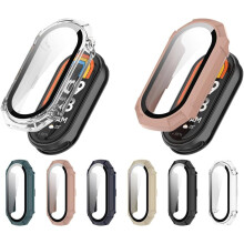XiHAMA Hartschalen-Schutzhülle + Displayschutz aus gehärtetem Glas, kompatibel mit Xiaomi Smart Band 10/10NFC/10Ceramic/9Ceramic/8, ultradünne