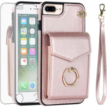 iPhone 7/8 Plus Wallet Case with HD Screen Protector, RFID Blocking, Ring Stand & Card Holder – Compatible with iPhone 7plus/8plus