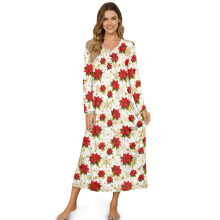 Camisola de dormir feminina macia e aconchegante, com botões frontais, manga comprida e comprimento longo – Tamanho XL, estampa floral de