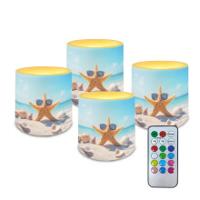 Set di 4 candele LED con telecomando e timer, candele a batteria senza fiamma multicolore tremolanti, decorazione da spiaggia a forma di stella