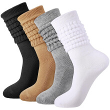 Emlimny 4 Pairs Slouch Cotton Knit Socks for Women – Retro, Soft, Breathable, Scrunch Calf/Knee-High Socks