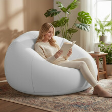 Aufblasbarer Loungesessel PVC Flockstoff Einzelsessel Hellgrau