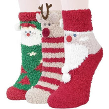 PUMIER 3 Pairs Womens Fuzzy Socks Winter Warm Fluffy Soft Slipper Home Sleeping Cute Animal Socks Christmas Socks