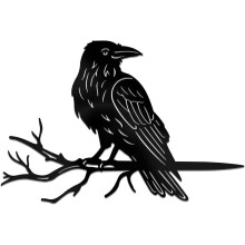 Krähe/Rabe auf Ast – Gartendeko aus Edelstahl in Baum-Silhouette, passend für Garten, Terrasse und Hof
