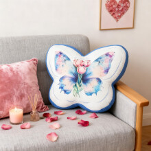 Sommerfuglepude Jul og Valentinsdag Dekorativ Pude Blå Polyester 29x23cm til Julefestdekoration og festlig boligtilbehør