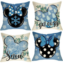 Housses de coussin souris dessin animé, motif pois bleu neige, lot de 4
