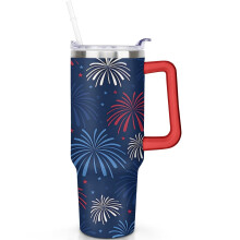 40oz Independence Day Tumbler with Handle, Straw & Spill-Proof Lid – Double Insulated, Compatible with Most Cup Holders
