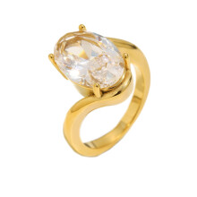 Women's Stainless Steel Sparkling Rhinestone Crystal Ring Showy Wedding Jewelry Gold Size 6