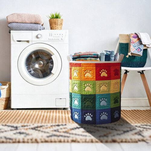 Coș de rufe matlasat Boho cu mânere, material floral