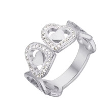 Women's Stainless Steel Dainty Hollow Love Heart Ring Cubic Zirconia Inlay Personalized Carved Jewelry Silver Size 8