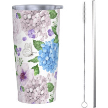 Gobelet isotherme de 590 ml (20 oz) Ă motif papillon hortensia avec couvercle