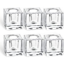 Set of 6 Clear Glass Taper Candle Holders – Square Crystal Candlesticks for Table Centerpiece, Wedding, Easter, Christmas, Thanksgiving