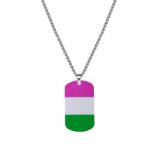 Colar unissex com pingente quadrado de aço inoxidável com a bandeira do orgulho LGBT, estilo dog tag, para homens e mulheres.
