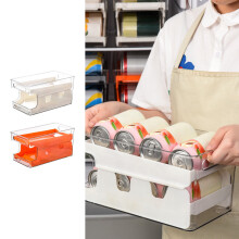 Double-Layer Rolling Soda Can Organizer for Fridge & Pantry – Compatible with Standard Cans (White/Orange)