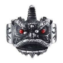 Men's Stainless Steel Vintage Engraved Chinese Qilin Ring Tiger Lion Guardia Beasts Amulet Halloween Easter Jewelry Size 10