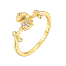 Pierścionek damski z cyrkoniami i mikro cyrkoniami Tulip Micro Pave Open Ring, regulowany, złoty