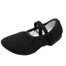Sapatos de dança femininos de salto baixo, estilo slip-on, em lona com detalhes em couro.