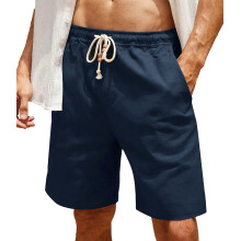 Herreshorts med elastisk talje, behagelige herreshorts i bomuld, stretch, sommershorts til stranden, herremode, marineblå, størrelse XXXL