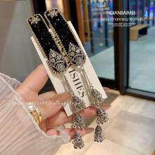 Retro new Chinese style sparkling diamond bell tassel hair clip for women, elegant side clip, bangs clip, trendy hair accessory