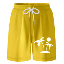 Guttebadebukser størrelse 8-9, hurtigtørkende, UPF50+, badetøy, elastisk snorbadedrakt, hawaiisk strandbadebrett, shorts, gul