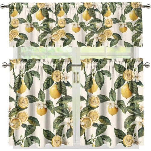 Lemon Tree Kitchen Curtains Set Farmhouse Rustic 3-Piece