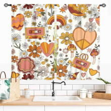 Hippie Curtains Boho Orange Floral 2 Panels 27.5x36 Inch