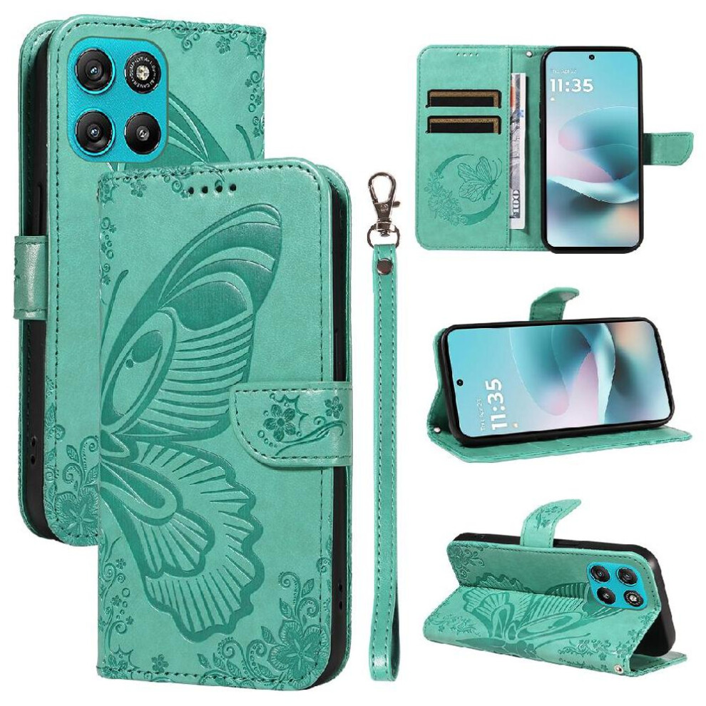 Photos - Case Flip  for Motorola MOTO G100  5G Detachable Hand Strap High Quality Leather Embossed Butterfly with Credit Card Slot 2025