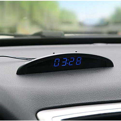 Riloer Car Temperature Clock, Universal Auto Dashboard Digital Clock Thermometer Voltage with LCD Screen Display for Car Interior, Blue