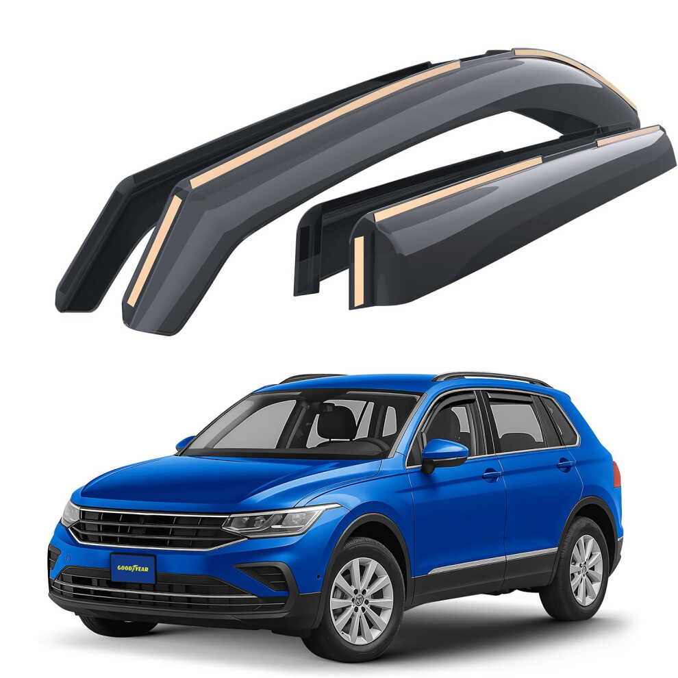 Goodyear In-Channel Wind Deflectors For/Compatible With Volkswagen Tiguan 2016-2023 Not Allspace - Rain Deflector - Car Accessories - Car Wind 5051226119699