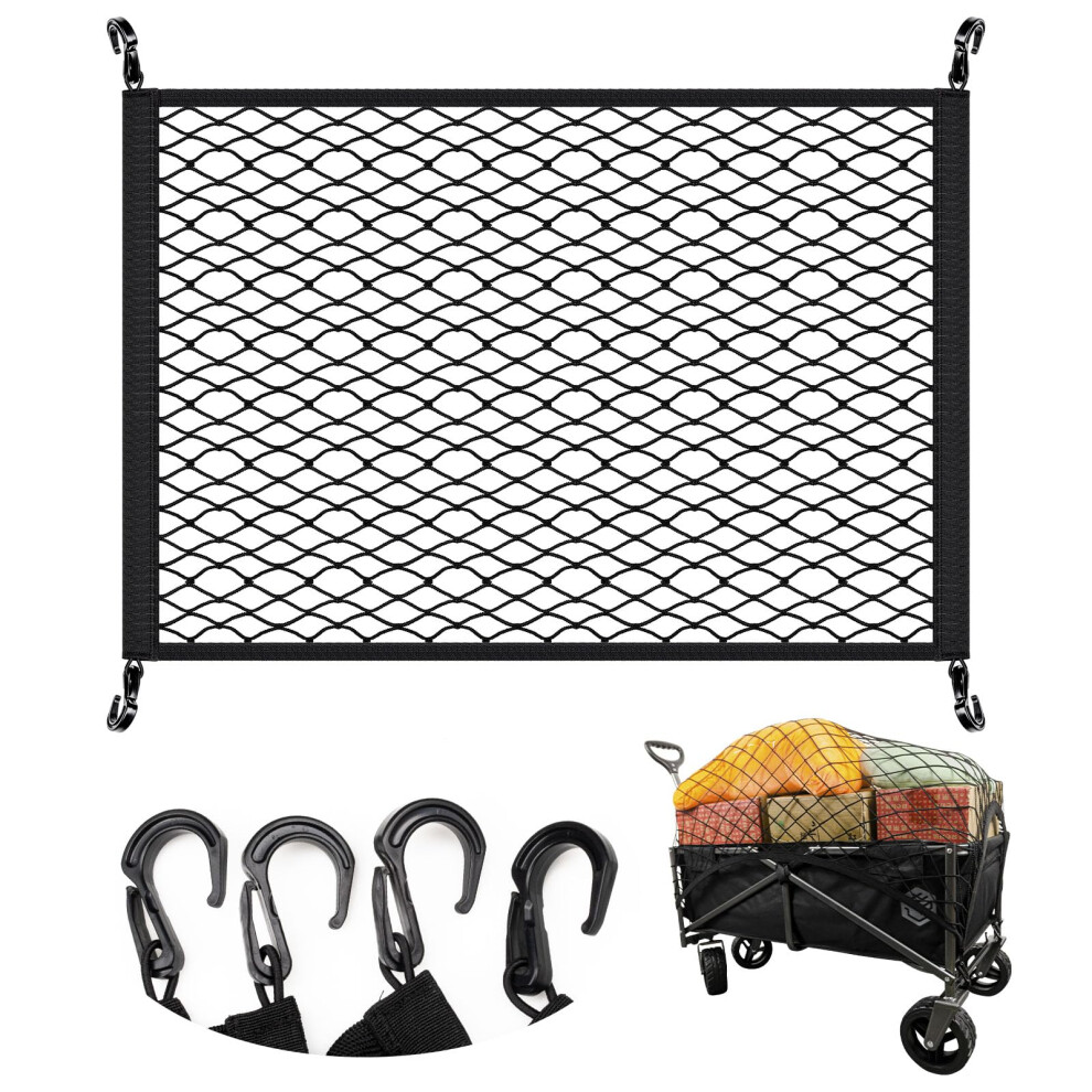 Vehirie Cargo Net Luggage Net 80 X 60 Cm, Elastic Storage Mesh With Abs Hook For Folding Wagon, Car, Truck, Van, Suv 5051224064397