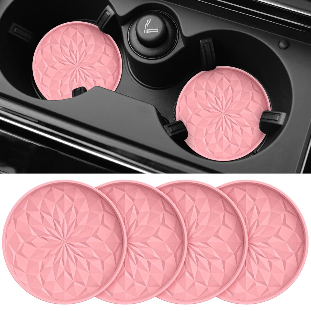 Stlian Car Coasters For Cup Holders [4 Pack] - 2.75In Silicone Auto Mug Mats - Non-Slip Recessed Car Interior Accessories Pink 5051226175008